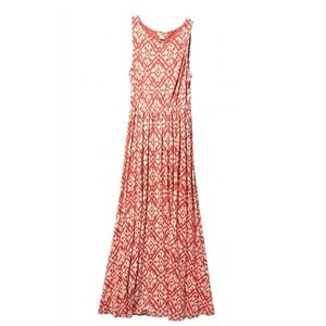 Lucky Brand Dress Large Orange Sleeveless Geometric Print Maxi Boho Beach Flowy